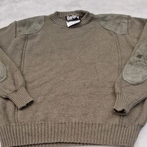 VTG Barbour Olive Green 100% Pure Wool Sweater Suede Patches CHECK SZ‎ Military
